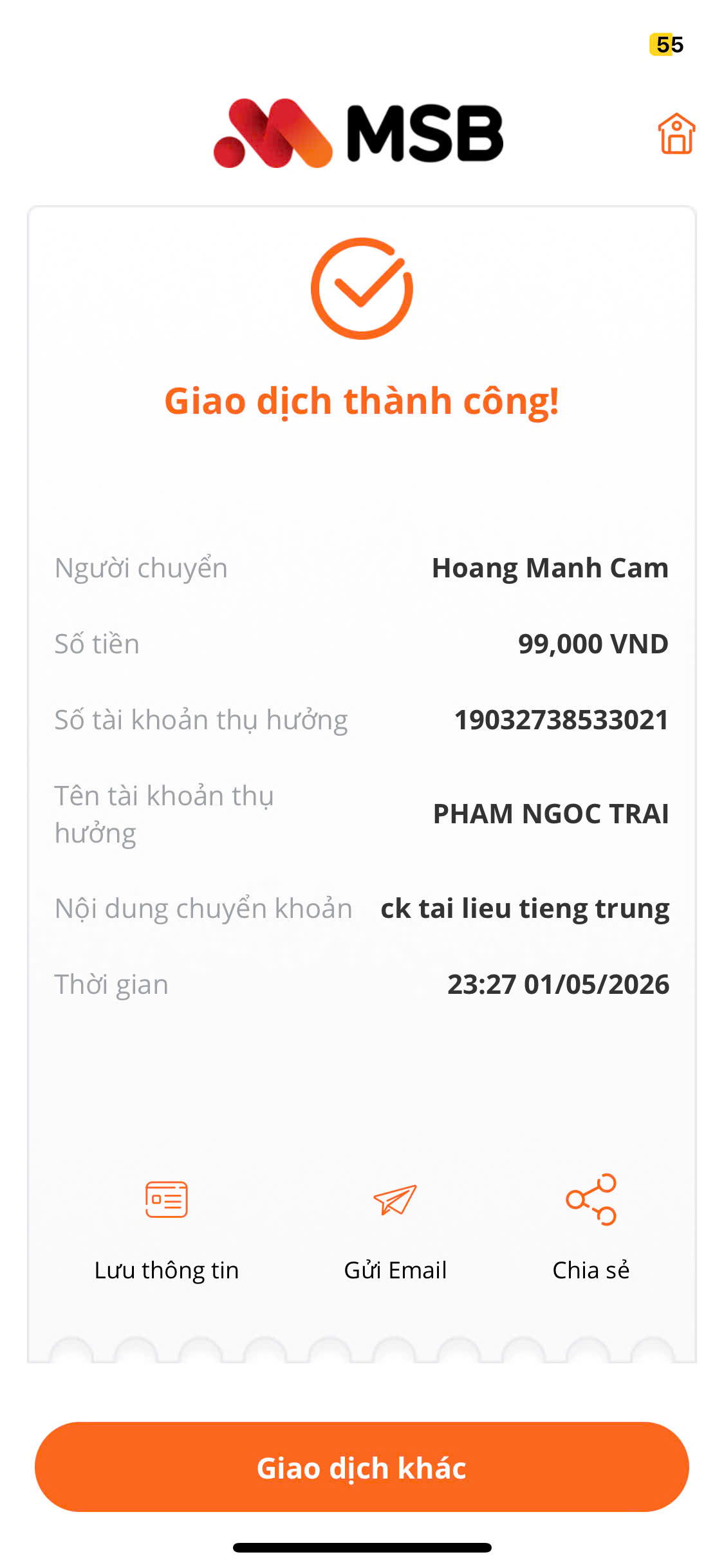 Giao dịch thành công